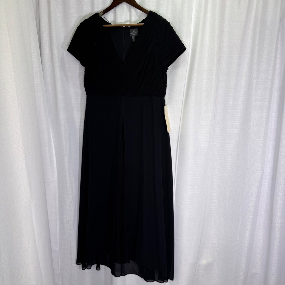NEW Adrianna Papell Cropped Jumpsuit Skirted Overlay US 16 Black V-Neck Formal - Picture 5 of 16